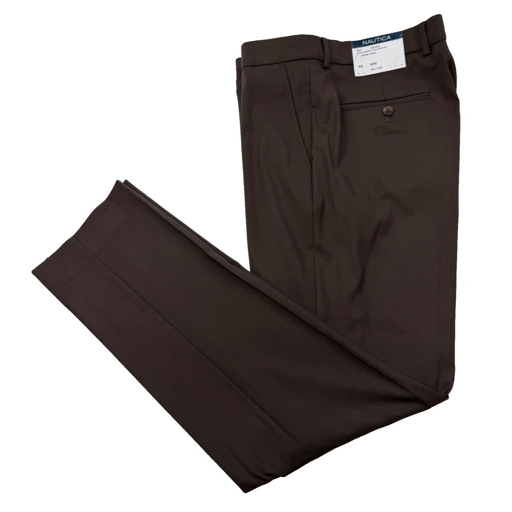 NEW NAUTICA MENS 36X32 SOLID BROWN STRETCH SOFT TROUSERS DRESS PANTS SLACKS